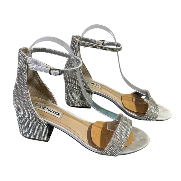 Steve Madden Women's Irenee Heeled Sandal, Silver Rhinestone Size 8 - Picture 1 of 14